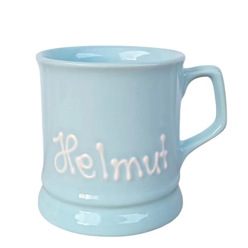Pastel blue English mug inscriptioned with name