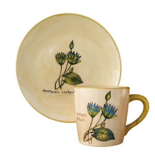 Blue lotus breakfast plate and mug