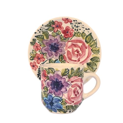 Floral coffee mug and small plate FL004