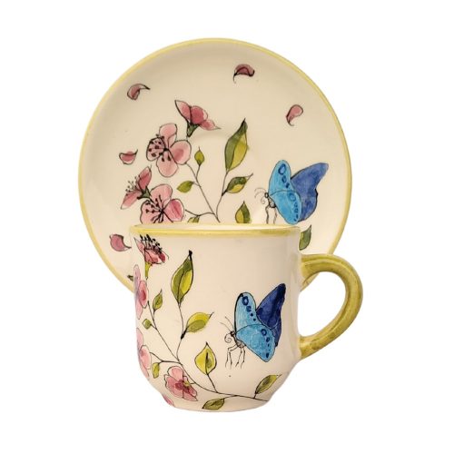 Spring butterfly coffee mug and small plate