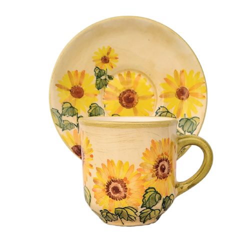 Kaffeetasse und kleiner Teller sonnenblume