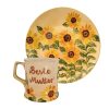 Inscripted with name sunflower mug and breakfast plate