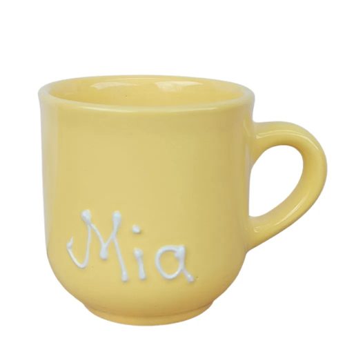 Pastel yellow inscriptioned with name coffee mug