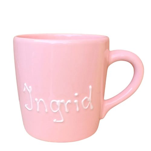 Pastel pink heart mug with name inscription