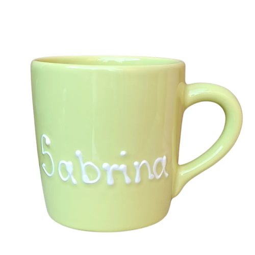 Pastellgrüne Herz Tasse mit Namensschriftzug