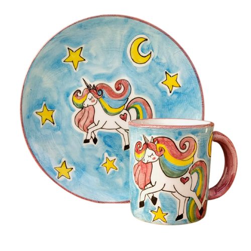 Unicorn mug and breakfast plate