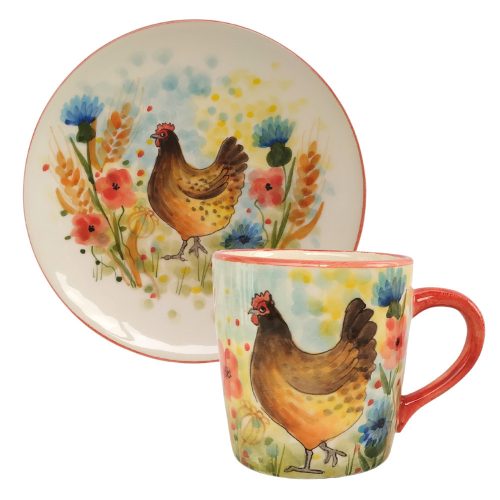 Hen mug and breakfast plate