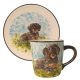 Tasse und Frühstücksteller mit Dackel brauner Hund