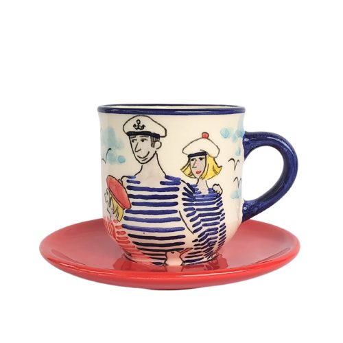 Family sailor coffee mug and small plate