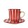 Kaffeetasse und kleiner Teller rot /gestreift