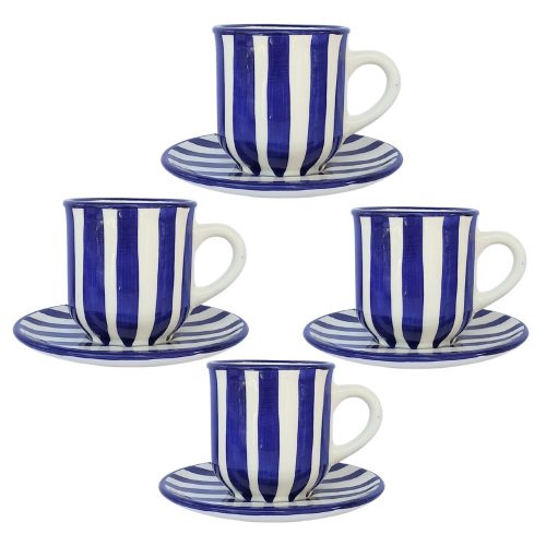 Coffee set for four people with blue stripes