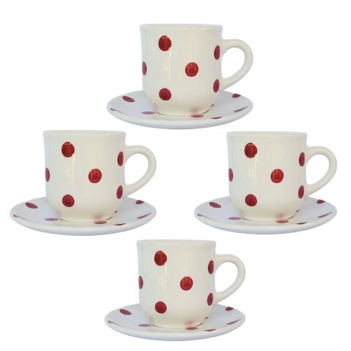 Coffee set for four people with red dots