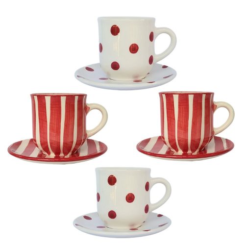 Red mixed Coffee set for four