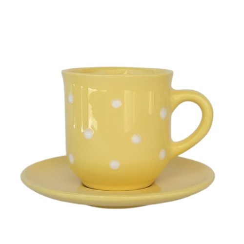 Coffe mug with small plate pastel yellow