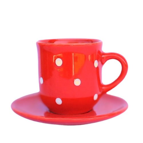 Red coffee mug with small plate
