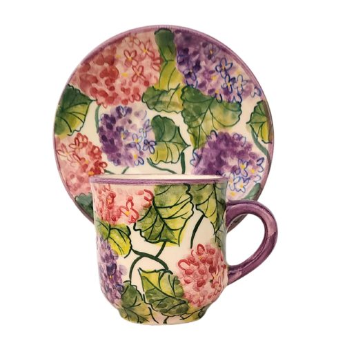 Hydrangea coffee mug and small plate