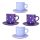 Purple coffee mug with small plate set of four