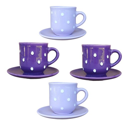 Purple coffee mug with small plate set of four