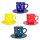 Four color coffee set with small plates