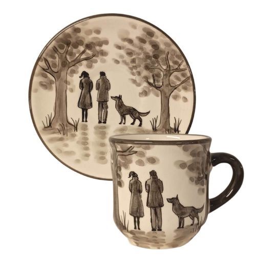 Coffee mug and plate with funny dog couple